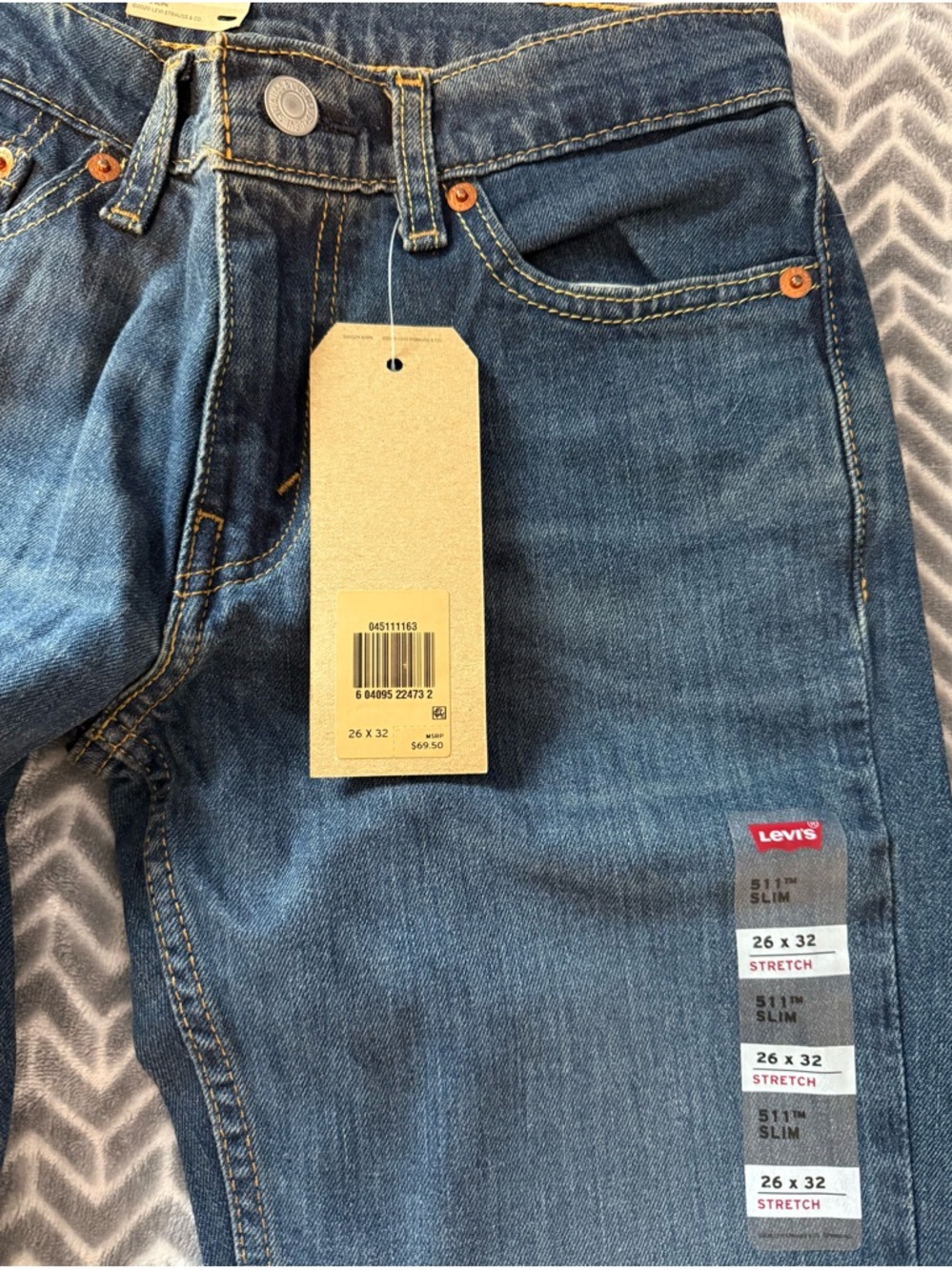 Levi's 511 Slim Stretch Blue Denim Jeans with Red Tab NWT 26x32 - Picture 3 of 4
